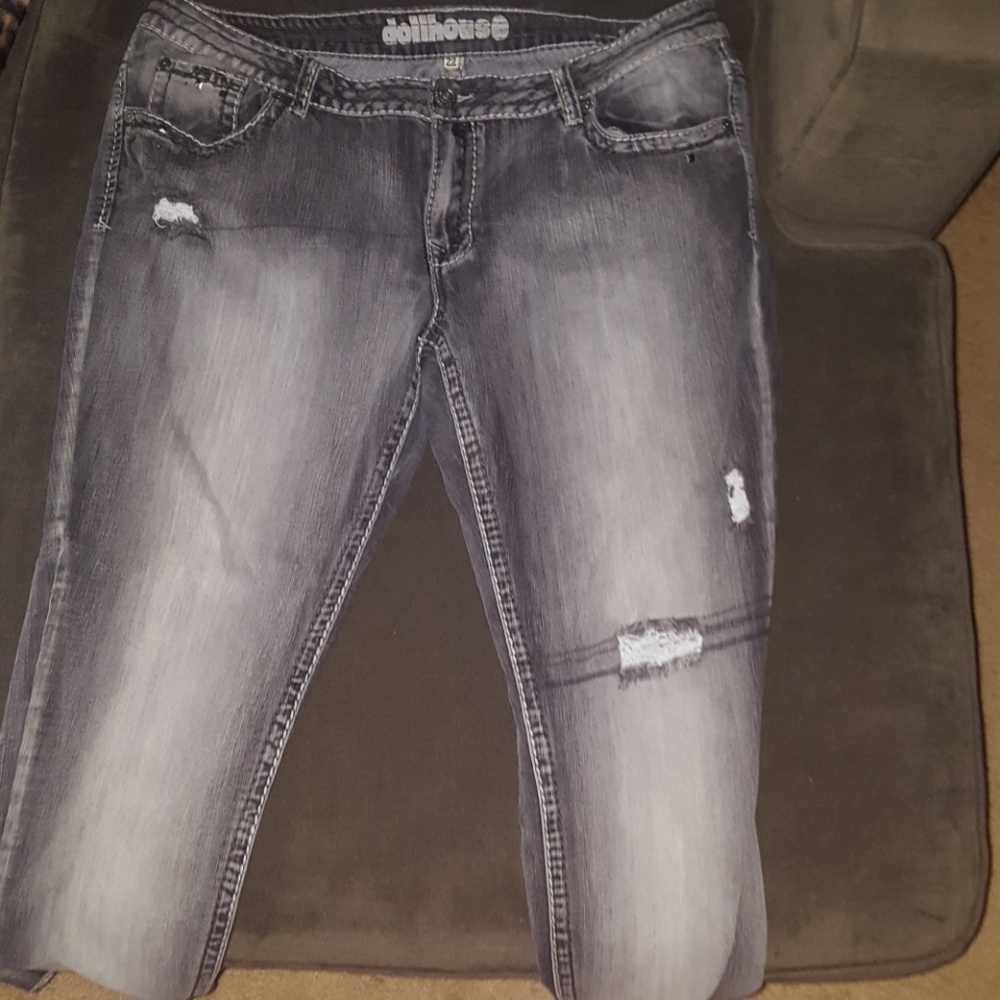 Grey distressed jeans